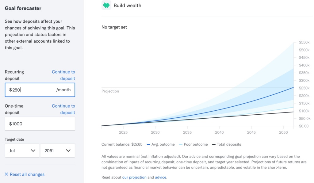 Betterment goal forecaster