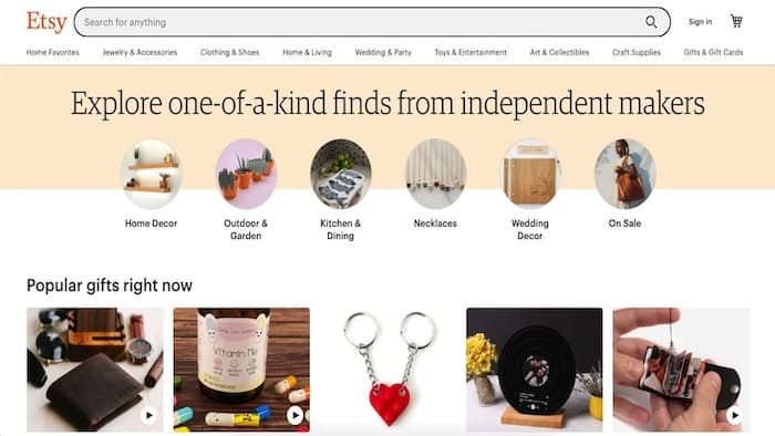 Etsy homepage