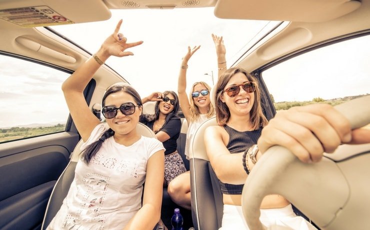 Four women traveling in a car