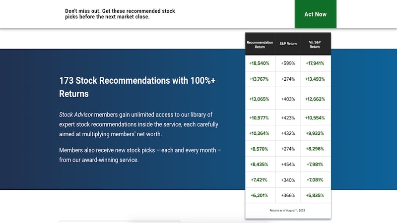 Motley Fool Stock Advisor stock recommendations